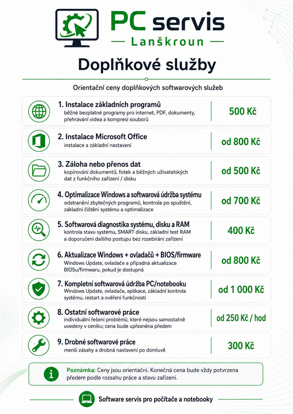 Doplňkové služby PC servis Lanškroun